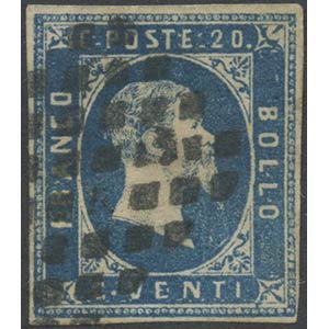 1851, 20c Azzurro Chiaro N.2g, usato. (A) ... 