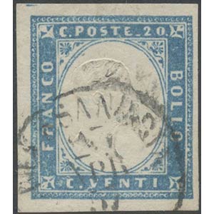 1855, 20c. N. 15a Cobalto Chiaro, usato. ... 