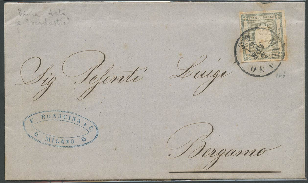 4.4.1861, lettera da Milano per Bergamo ... 