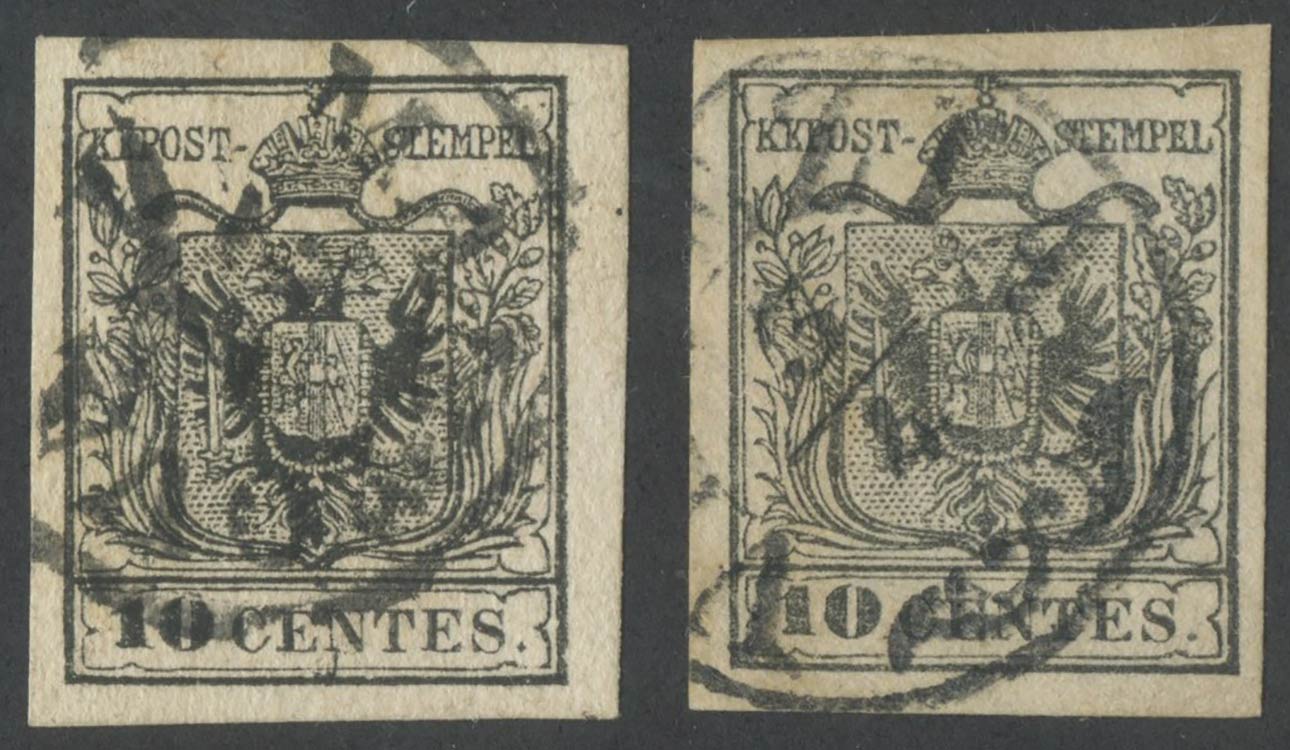 1857, Carta a Macchina 10c. Nero N.19 e 10c. ... 