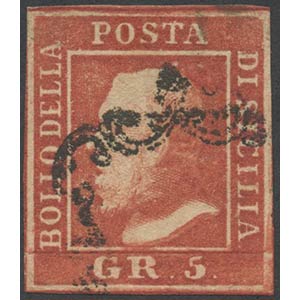 1859, 5gr. N.9c Rosso Sangue (I tav), usato. ... 