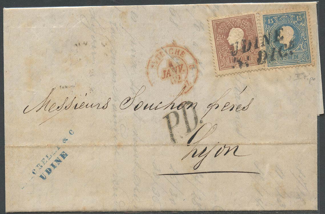 31.12.1861, lettera da  Udine per Lione ... 