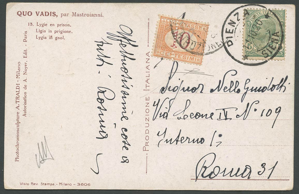 11.10.1920, cartolina da Piacenza per Roma ... 