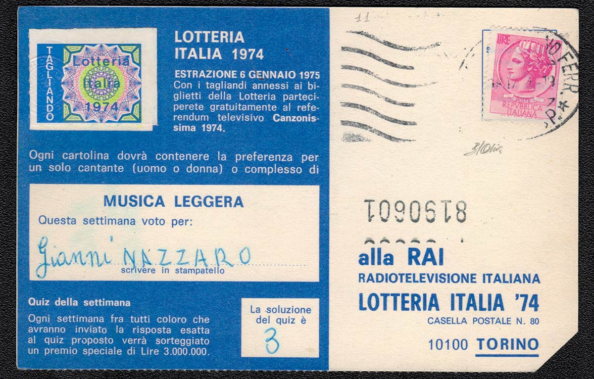 1974, Cartolina con il 40l. Siracusana falso ... 