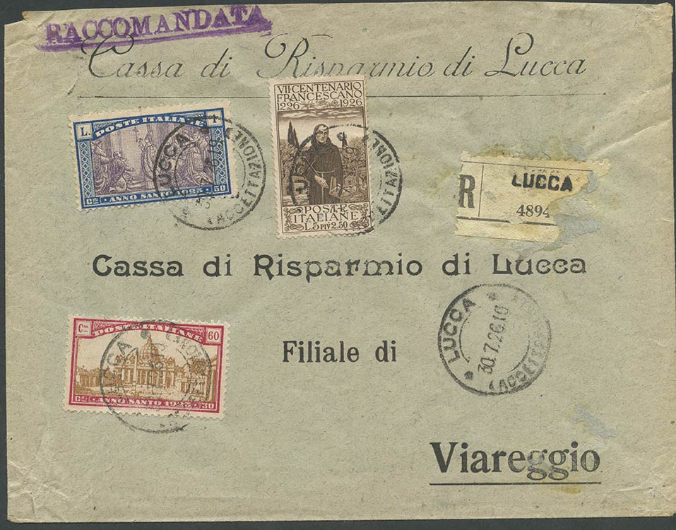 30.7.1926, Lettera raccomandata da Lucca per ... 