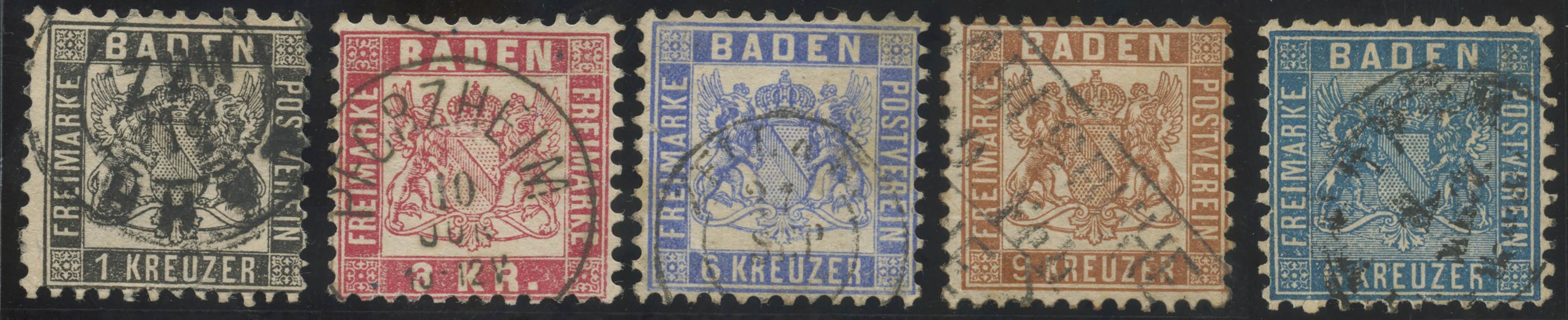 1862, Baden. N.14, 16,17,18,19a. (A)