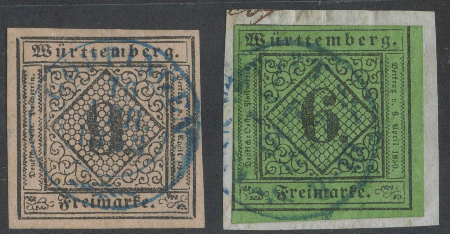 1851, Wruttemberg. N.3 e 4 usati. (A+)
