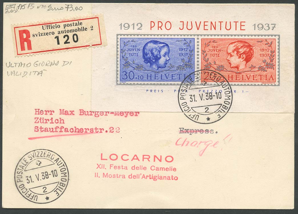 1938, Lettera Raccomandata da Locarno  ... 