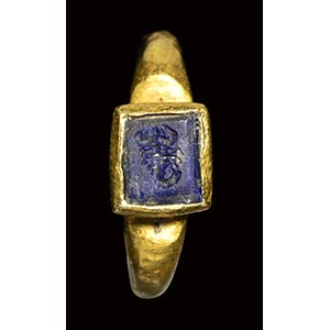 A late roman gold ring set with a lapis ... 