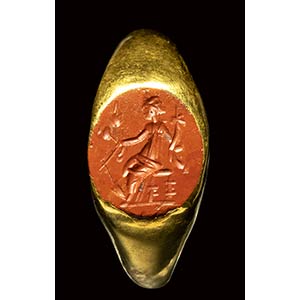 A roman gold ring set with a red jasper ... 