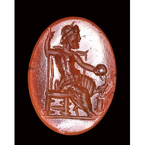 A roman carnelian intaglio. Seated Zeus.2nd ... 