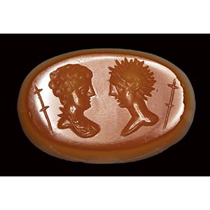 A roman agate intaglio. Two busts. 2nd - 3rd ... 