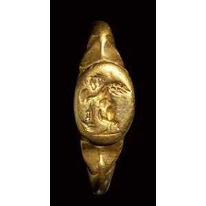 A late roman engraved gold ring. Funerary ... 