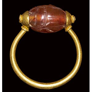 An etruscan carnelian scarab  set ... 