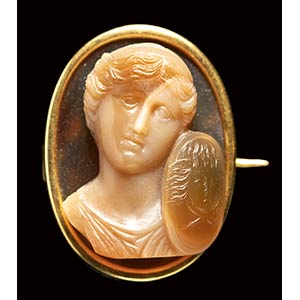 An italian agate cameo set in a gold brooch. ... 