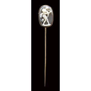 An agate cameo set in a gold stick pin. ... 