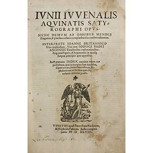 IUNIUS IUVENALISSatyrographi Opus, Venezia, ... 