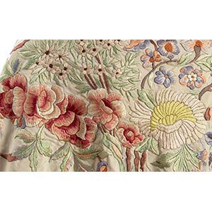 SILK FLORAL EMBROIDERED FRINGED ... 