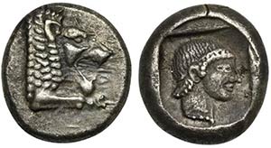 Caria, Knidos, Drachm, ca. 500-490 BC; AR (g ... 