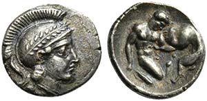 Apulia, Tarentum, Diobol, ca. 380-325 BC; AR ... 