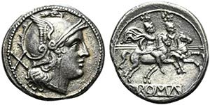 Anonymous, Denarius, Rome, post 215-214 BC; ... 
