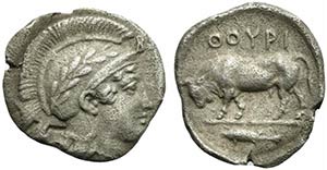 Lucania, Thurium, Diobol, ca. 443-400 BC; AR ... 