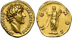 Marcus Aurelius Caesar, Aureus struck under ... 