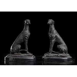 COUPLE GREYHOUNDSPair of bronze sculptures ... 