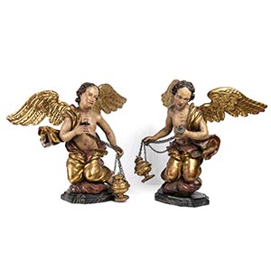 Pair of Italian winged putti with thurible - ... 