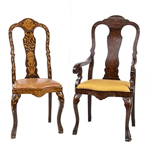 Dutch inlaid chair and armchair - early 19th ... 