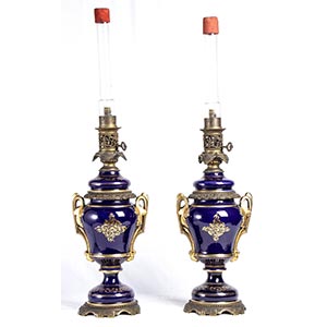 Pair of French ceramic oil lamps - ... 