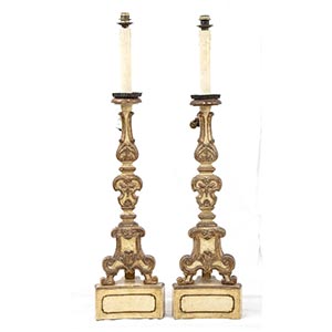 Pair of Italian gilt wood torch holders - ... 