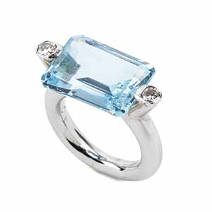 Aquamarine diamond gold ring  18k white ... 