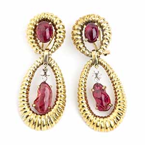 Spinel diamond gold drop earrings  18k ... 