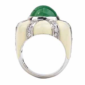 Enamel emerald diamond band ring ... 
