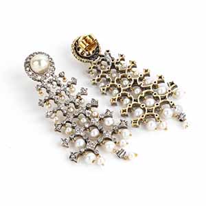 Gold silver diamond drop earrings ... 