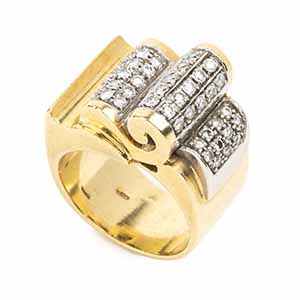 Diamond gold band ring 18k white and yellow ... 