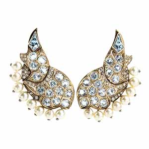 Blue topaz diamond pearl gold earrings  18k ... 