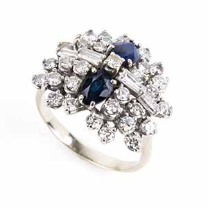 Blue sapphire diamond gold ring 18k white ... 