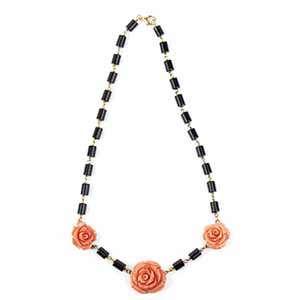 Gold onyx cerasuolo coral flower necklace  ... 