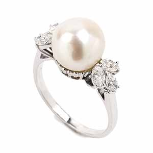 Pearl diamond gold ring  18k white gold, ... 