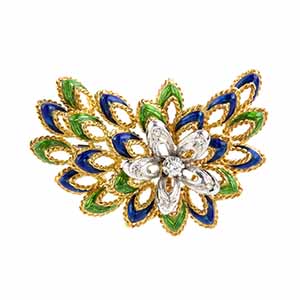 Enamel diamond floral gold brooch  18k ... 