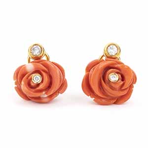Gold diamond cerasuolo coral flower earrings ... 