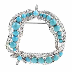 Turquoise diamond gold brooch 18k white gold ... 