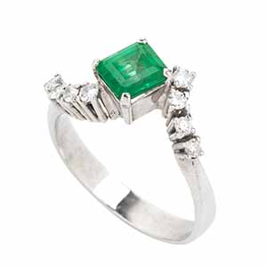 Diamond emerald gold ring 18k white gold, ... 