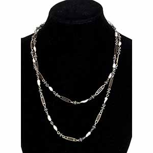 Gold silver freshwater pearl long necklace  ... 