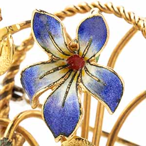 Gold enamel flower brooch 18k ... 