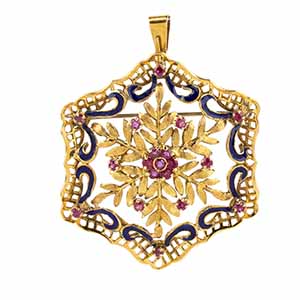Gold Enamel ruby sapphire pendant-brooch   ... 