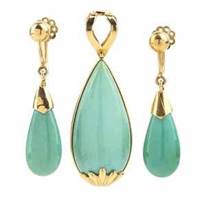 Turquoise gold pendant and earrings 18k ... 
