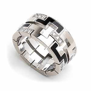 Diamond enamel gold band ring -  mark of ... 